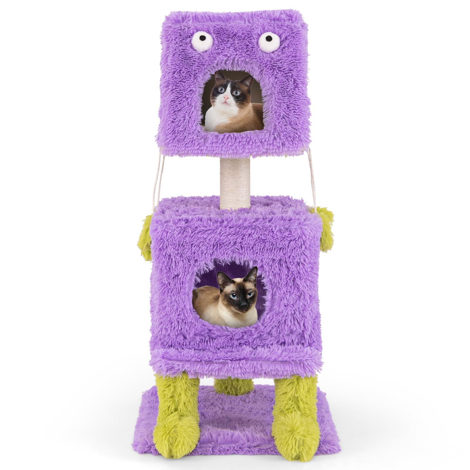 Arbre à chat Tangkula sur le thème des monstres, centre d'activités à 3 niveaux avec 2 cabanes privées pour chats